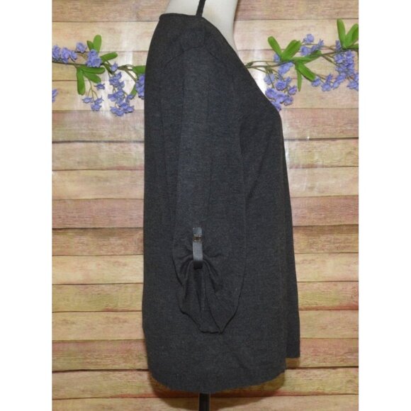 Calvin Klein Gray Roll Tab 3/4 Sleeve Ribbed Knit Silk Blend Top Sweater Size XL - Picture 3 of 8